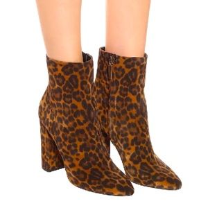SAINT LAURENT YSL Suede Leopard Block Heel Booties 39.5